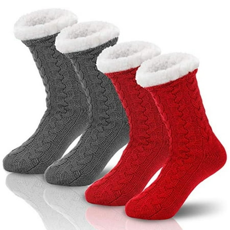 

Sky-House 2 Pairs Pure Color Mid Calf Socks Women Adult Winter Knit Fleece Warm Socks