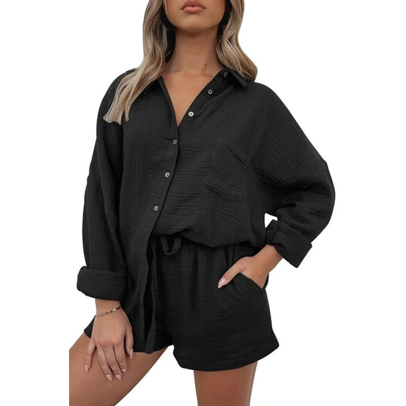SMZ 2 Piece Sets For Women Lounge Wear Matching Two Piece Pajama Fashion Oversized Shirts And Shorts Spring Outfit 2025