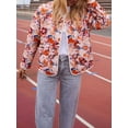 thumbnail image 6 of Women'S Cropped Puffer Jacket Vintage Cardigan Floral Printed Button Open Front Padded Quilted Coats Red S, 6 of 9