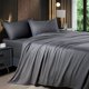 thumbnail image 1 of Juego de sábanas de lujo 4 piezas fibra de bambú 300TC - Gris oscuro, hipoalergénico y transpirable para cama matrimonial, bolsillos profundos hasta 40cm, suavidad sedosa y ecológica. Incluye: sábana, 1 of 6