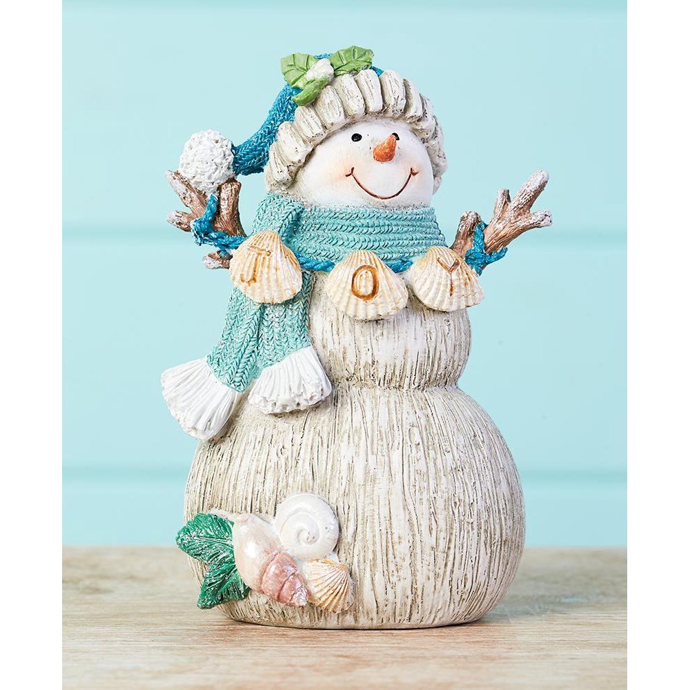 Snowman Figurines Female, The Coastal Snowman Figurine (11W x 2D x 61/2H) features a soft gray