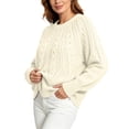 thumbnail image 2 of ClodeEU Women's Crewneck Cable Knit Sweater,Loose Puff Long Sleeve Cropped Pullover Jumper ,Women's Plus L, 2 of 6