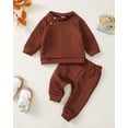thumbnail image 2 of 18 Months Baby Boys Clothes 24 Months Boys 2PCS Solid Color Outfits Set Toddler Boys Long Sleeve Round Neck Top Pants Set Brown, 2 of 8
