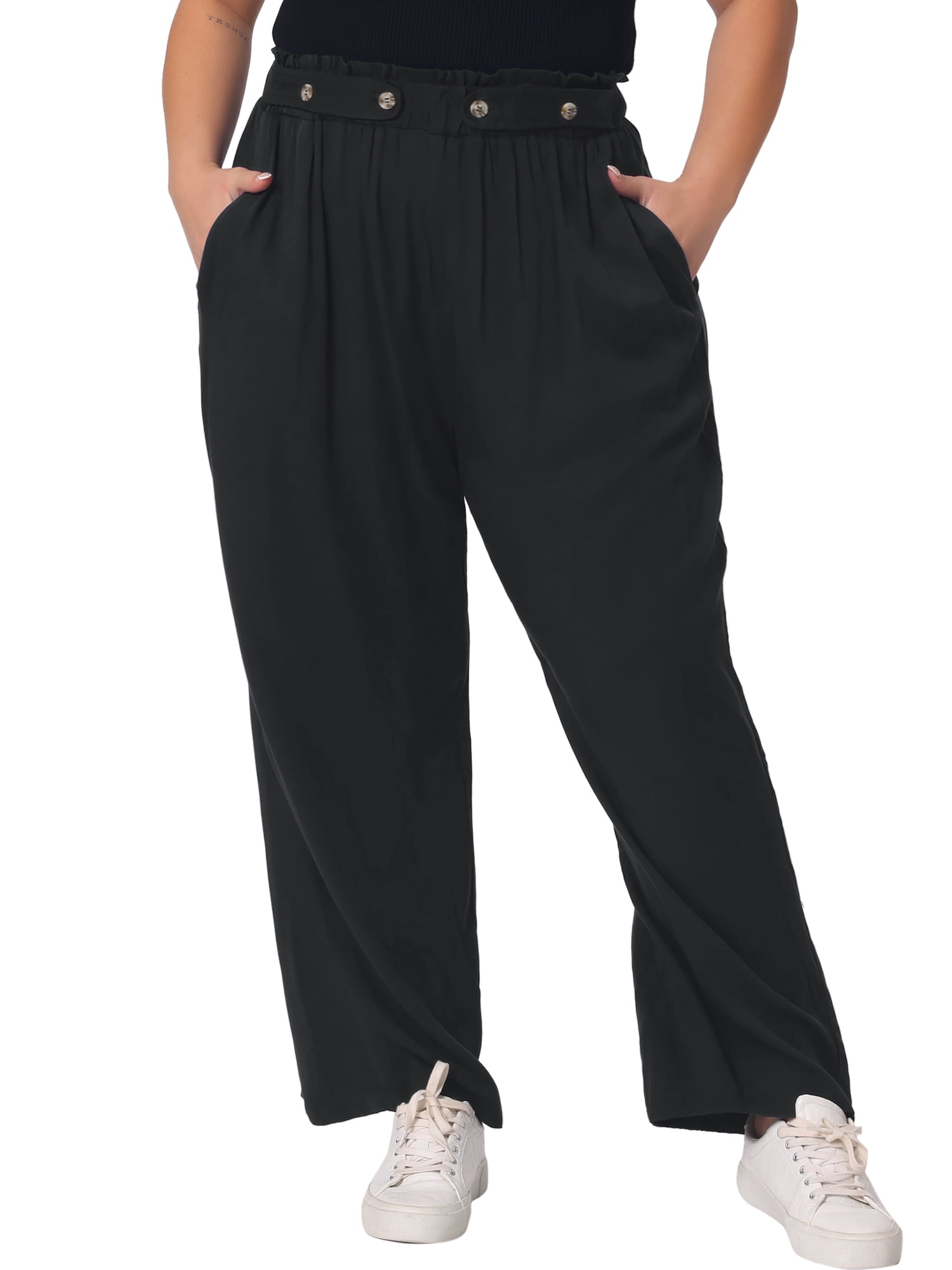 DARING DIVA Women's Plus Palazzo Stretchy High Waisted Wide Leg Pants 3X Black