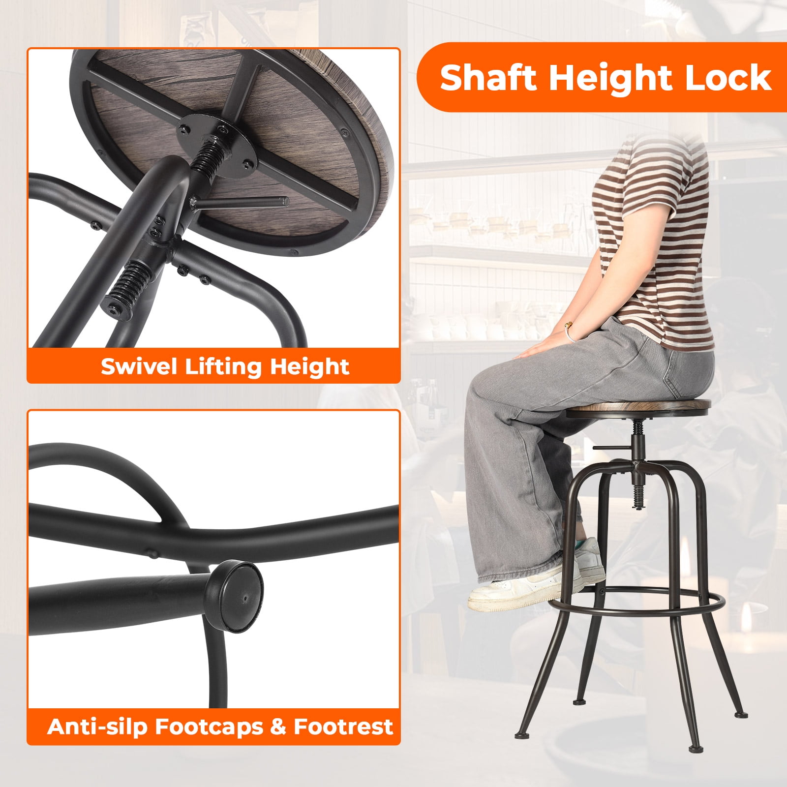 Homy Casa Swivel Bar Stools Set of 2, Adjustable Height Vintage for Home Kitchen Island, Oak