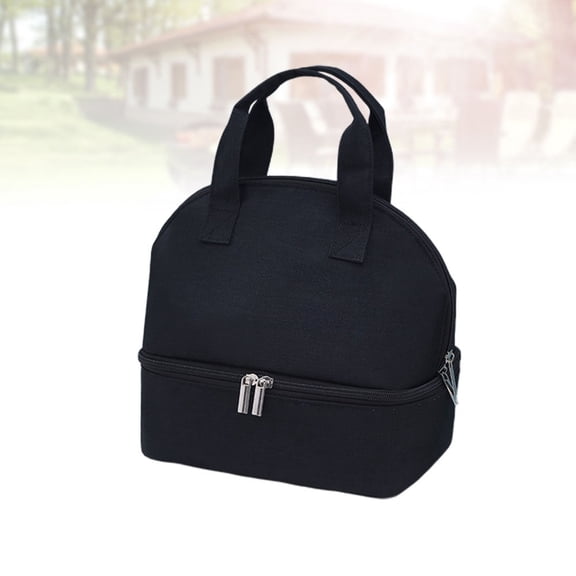OULII Large Capacity Black Lunch Tote Bag with Aluminum Foil Insulation, Portable Lunch Bag for Students, 1 Set