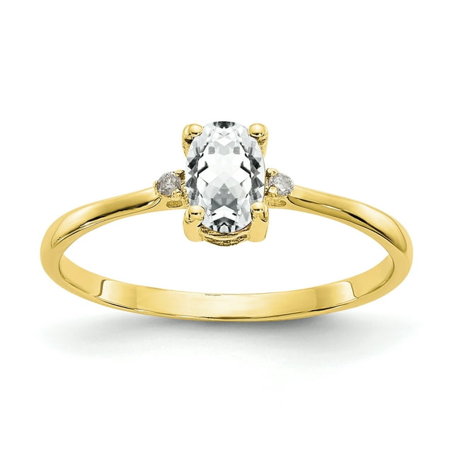 10k Yellow Gold Diamond White Topaz Birthstone Ring April Gemstone