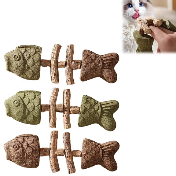 Dwellin Fix Your Cat’s Dentals Healths Funny Fish Bone Cat Toy Wooden Catnips Teeth Cleaning Stick Natural Fishbone Feline Tooth Care Tool(Green)