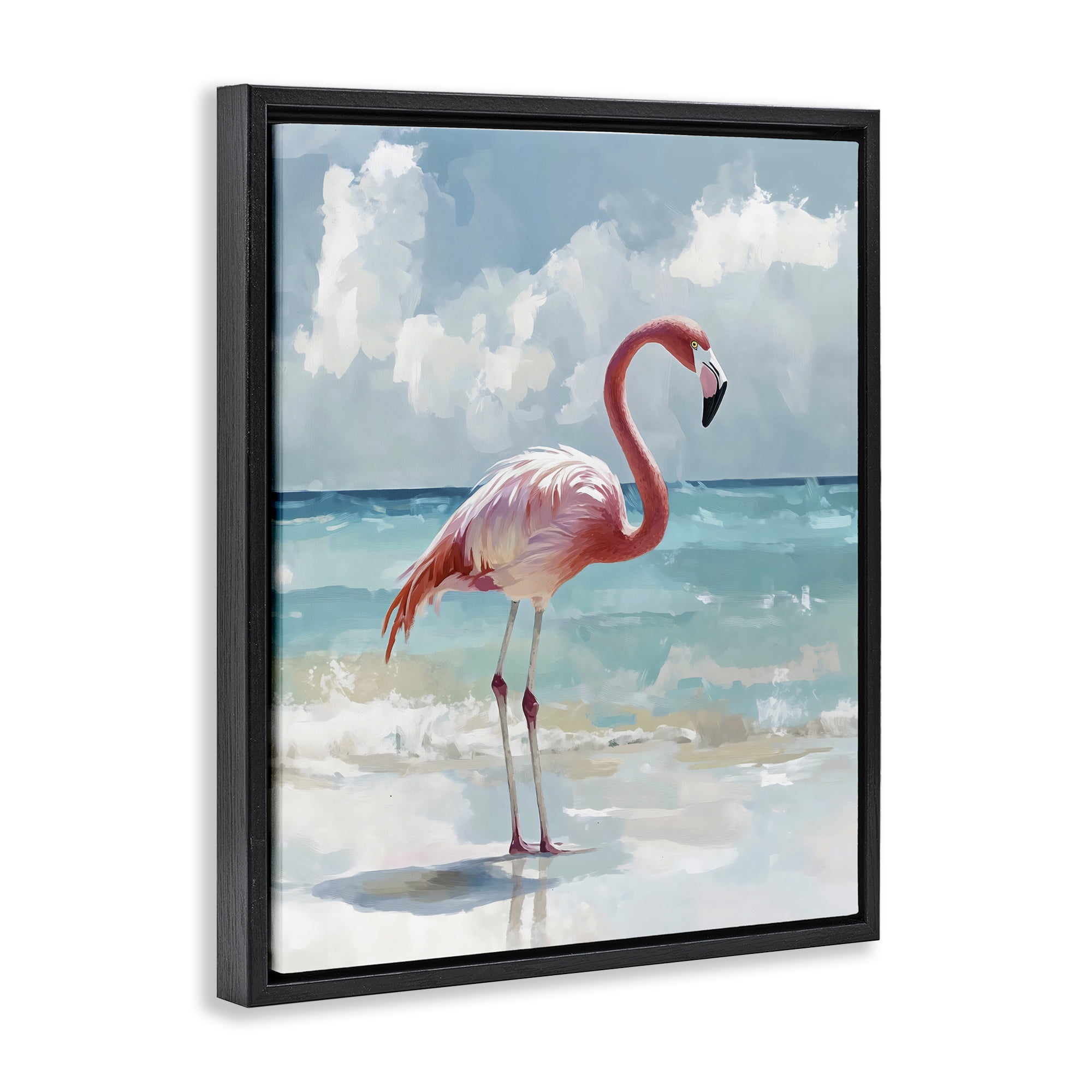 Stupell Industries Flamingo At Shore Black Framed Floater Canvas Wall Art, design by The Prints Vibe