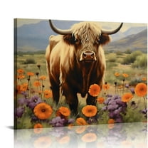 COMIO Highland Cow Wall Art Decor for Living Room Cow Pictures Print on Canvas Farmhouse Theme Wall Painting for Bedroom Western Wall Decor for Home Office Decorations