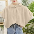 thumbnail image 2 of Rohuuque Women's Hooded Cloak Solid Color Button Front Faux Fur Cape Shawl Plush Winter Wrap Gothic Outerwear Beige, 2 of 4