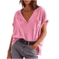 thumbnail image 1 of JIUIKE Oversized Tops for Women Short Sleeve T-Shirts Deep V Neck Solid Color Loose Fitting Tees, 1 of 8