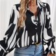 thumbnail image 4 of Camisa Superior Blusas femeninas Tops Casual Impreso Elegante Cómodo Turndown Collar Streetwear Traje Ygjytge Xl Negro para Mujer, 4 of 6