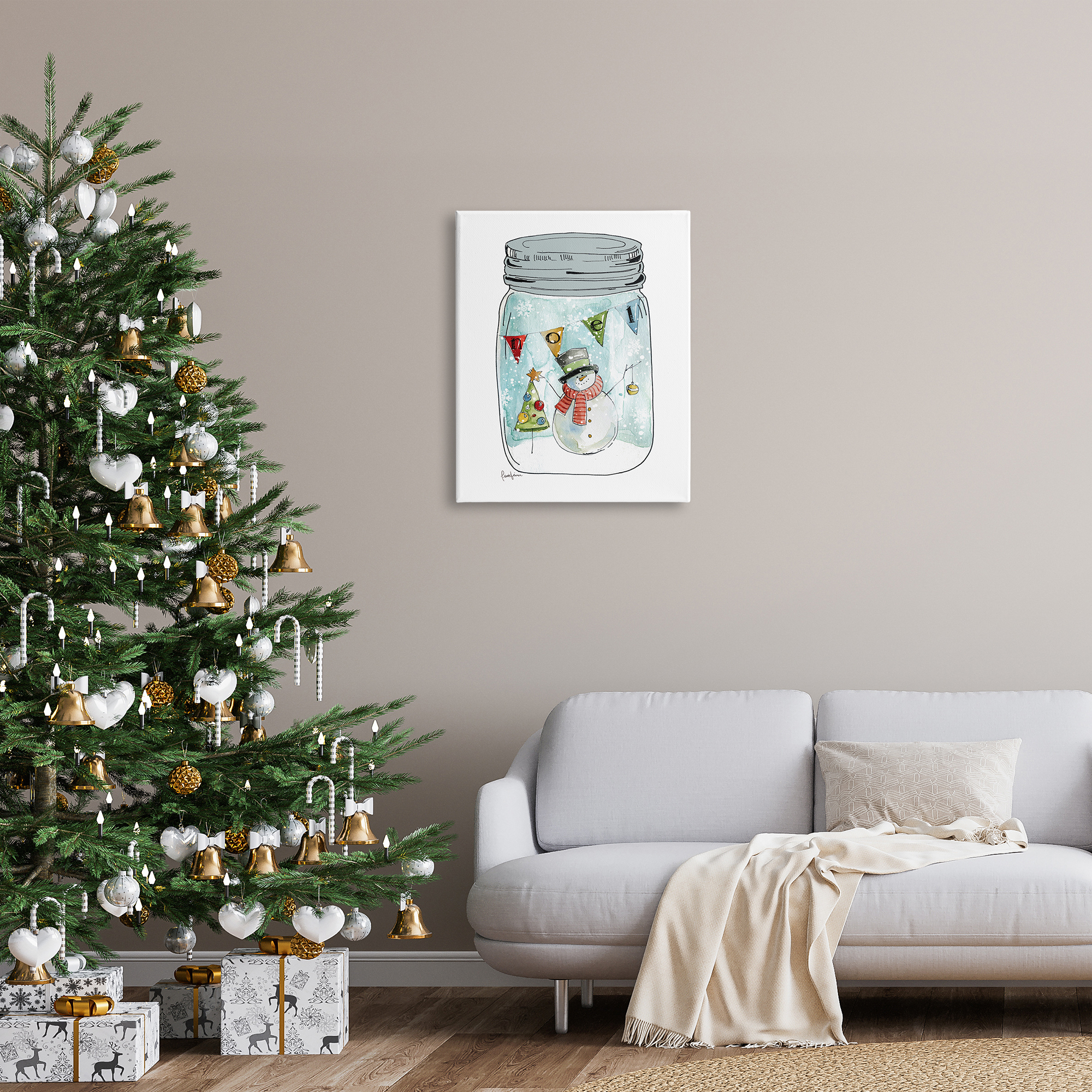 Stupell Industries Noel Phrase Snowman Christmas Tree in Country Jar, 24 x 30, Design by Livi Finn
