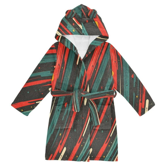 FORMRS Niños Bathrobe Unisex Hooded Robe Soft Plush Pajamas Sleepwear, Size 2-3T, Green Stars Abstract