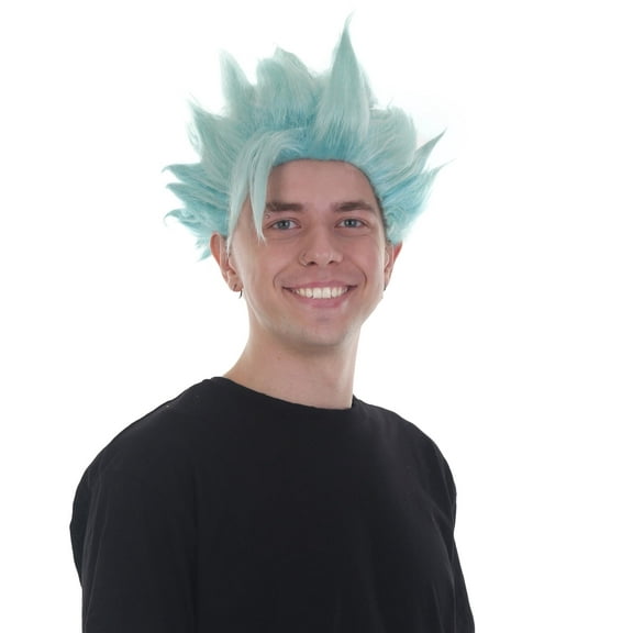 Men's 10 Inch Spiked Halloween Cosplay Wig, Light Blue Anime Costumes, Flame-retardant Synthetic Fiber