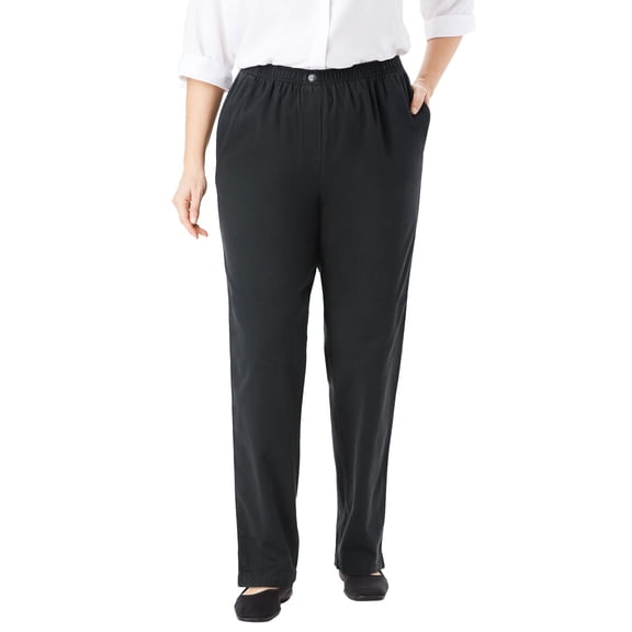 Woman Within Plus Size 7-Day Straight-Leg Elastic-Waist Cotton Denim Pant