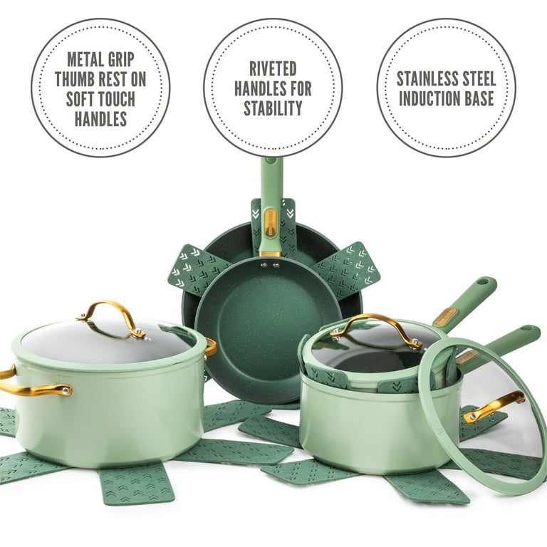 Thyme & Table Non-Stick 12-Piece Cookware Set, Green