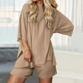 thumbnail image 2 of Conjunto deportivo para mujer: camiseta de cuello redondo y pantalones cortos deportivos. Poliéster transpirable. Lavable a máquina. Primavera/verano. XS-XXXXL., 2 of 7