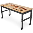 thumbnail image 1 of Établi Roulant Réglable de 60 Po avec Dessus en Hévéa Robuste et Prises de Courant Intégrées - Table Capacité de 2500 LB pour Garage, Atelier, Bureau, 1 of 6