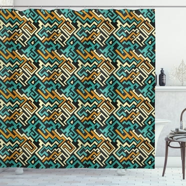 Ambesonne Geometric Shower Curtain, Surreal Future Lines, 69"Wx84"L, Pale Yellow Turquoise