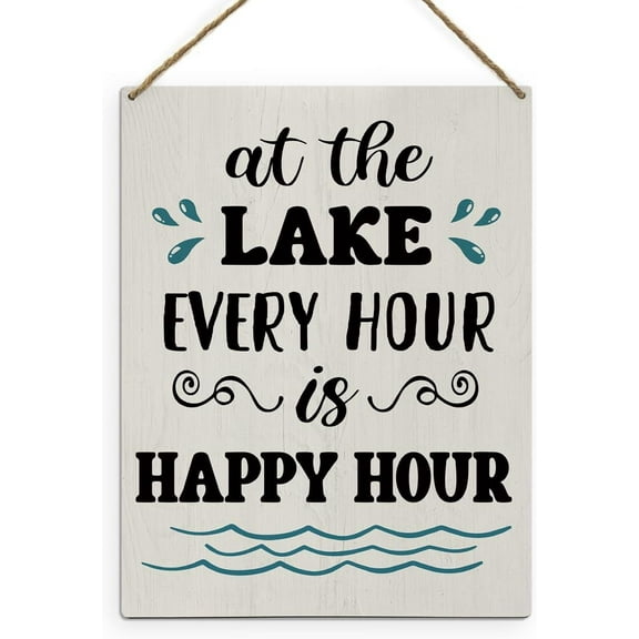 Zomyto 8"x10" Summer Lake House Decor - Lake House Decor for The Home, Lake Wooden Sign Hanging Decor, At The Lake Every Hour Is Happy Hour