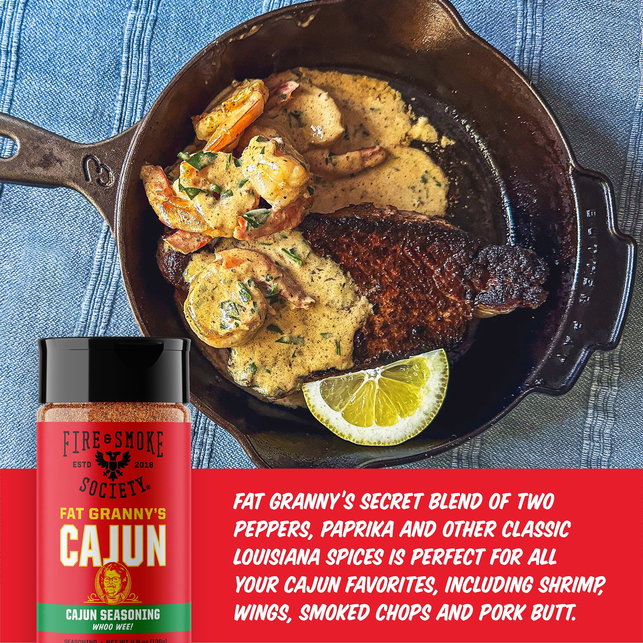 (2 pack) Fire & Smoke Society  Cajun Seasoning, 4.8 oz Mixed Spices & Seasonings