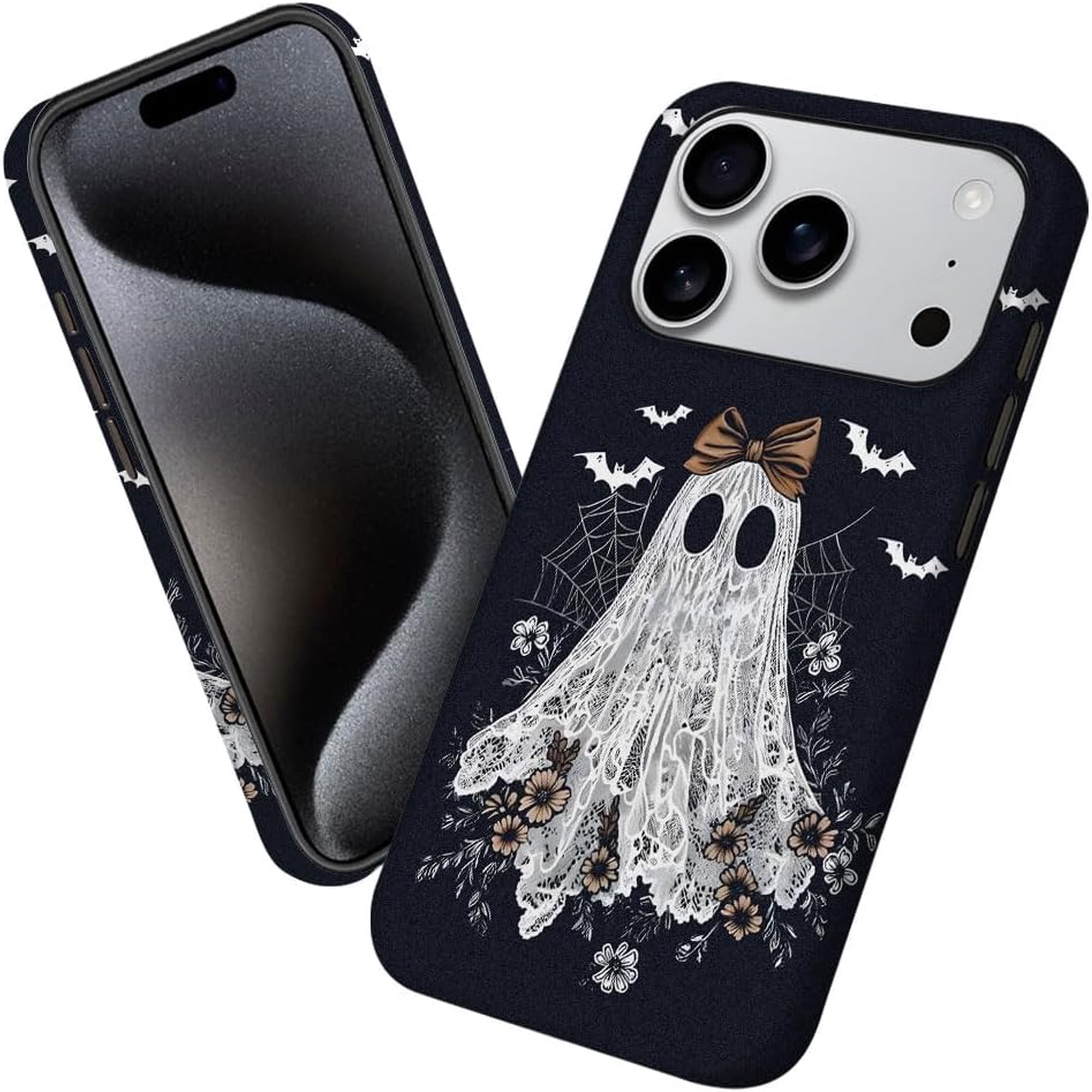 Case for iPhone 17 Pro, Lace Ghost Halloween Gothic Phone Case Military-Grade Drop Protection Cover for Women Girl - Frosted