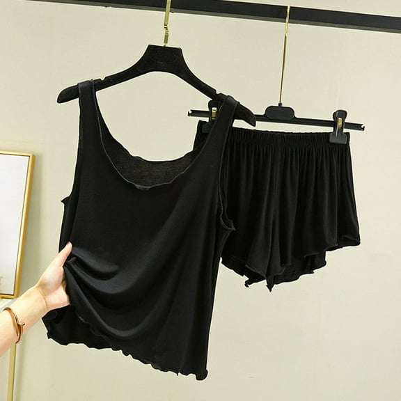 Hfnxid womens shorts pajamas set Women's Solid Color V Neck Thin Loose And Casual Home Tops Short Pants Pajamas Sets