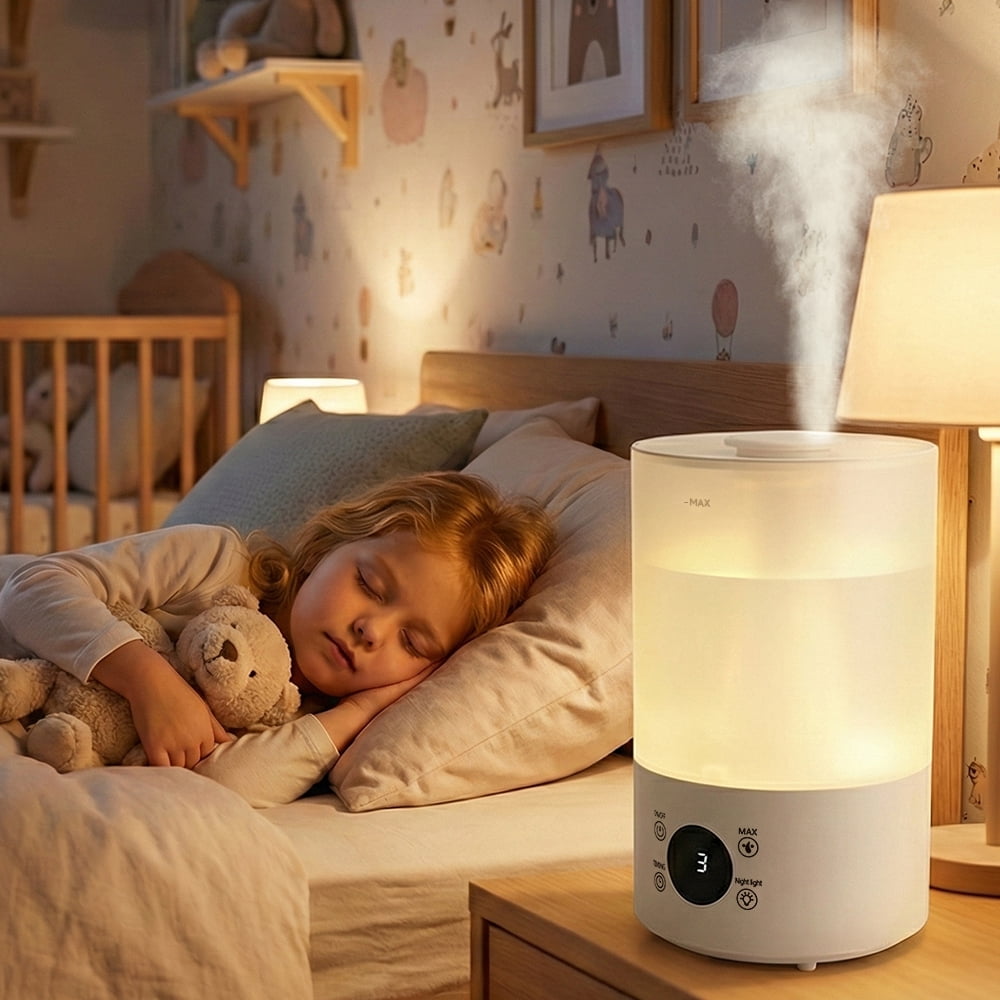 Humidifier for Bedroom, 4L Cool Mist Top-Fill 18H Long Time, Quiet 36db, Large Capacity Humidifier with Remote Control, 7-Color RGB Light, Auto Shut-off for House, Plant, Large Room