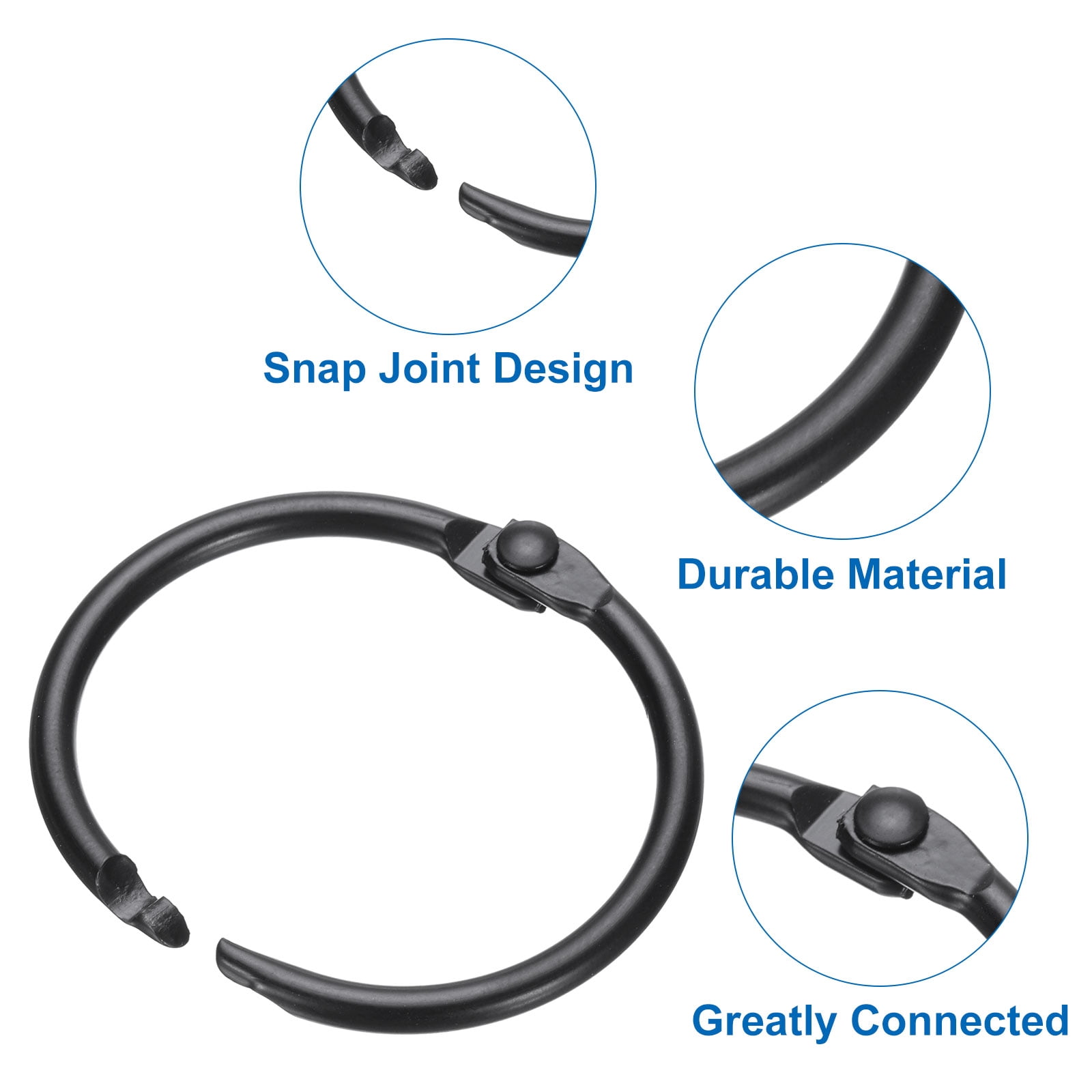 Unique Bargains Shower Curtain Rings Iron Round Snap Hooks Glide for Curtain Rods Black