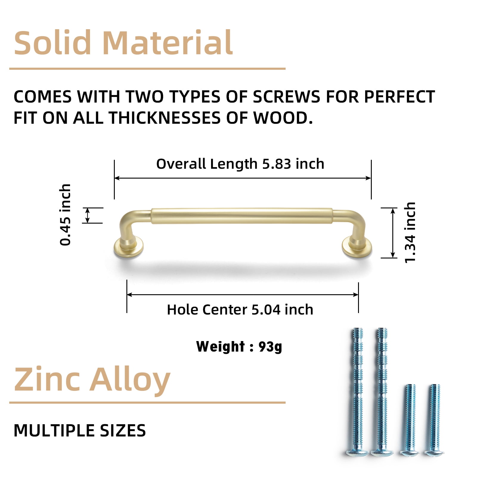 Goo-Ki 5 Inch(128mm) Zinc Alloy Kitchen Cabinet Pulls, Light Brushed Brass Cabinet Handles, Drawer Pulls for Dresser,Wardrobe & Cupboard, 6 Pack