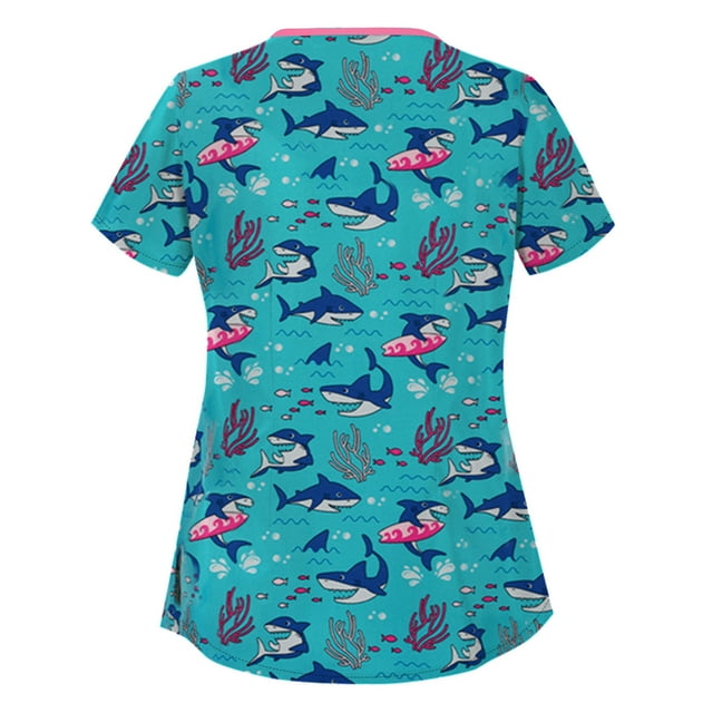 Hauts d'Été pour Femmes 2023 Mode Féminine Imprimé Animal Manches Courtes Col Hauts Uniforme de Travail Blouse Chemise