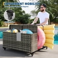 thumbnail image 4 of Pool Float Storage Organizer with Rolling Wheels, Outdoor Wicker Rattan Pool Caddy & Toy Storage Basket for Poolside, Patio & Deck, All-Weather PE Rattan Pool Caddy, 2 Open Compartments, Grey, 4 of 6