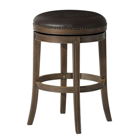 Open Box Maven Lane Bar Stool, Walnut Finish w/Marksman Saddle Vegan Leather