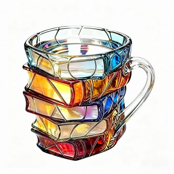 3D Stacked Books Glass Mug, 12oz Heat Resistant Coffee Cup, Unique Book Lover Gift for Readers, Dishwasher Safe Tea Mug for Home Office