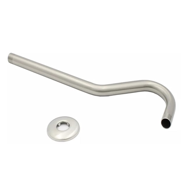 Brazo Regadera Curvo 39cm Satinado + Chapetón Acero Inoxidable