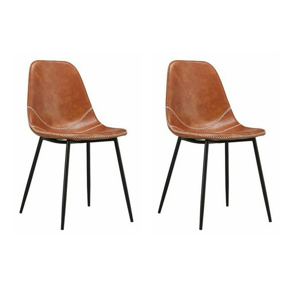 Mossad's PU leather Dining Chairs with Metal Base in Orange White - Set of 2