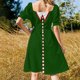 thumbnail image 5 of Vestido de fiesta de manga corta con cuello falso y botones, color rojo, verde oscuro y blanco, para mujer., 5 of 7