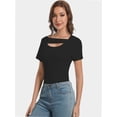 thumbnail image 6 of 3-pack Army Green Women's Fashion Clothes One Piece Cutout Tops Short Sleeve Knit Slim Fitted Shirts Tee Tshirts, 6 of 6