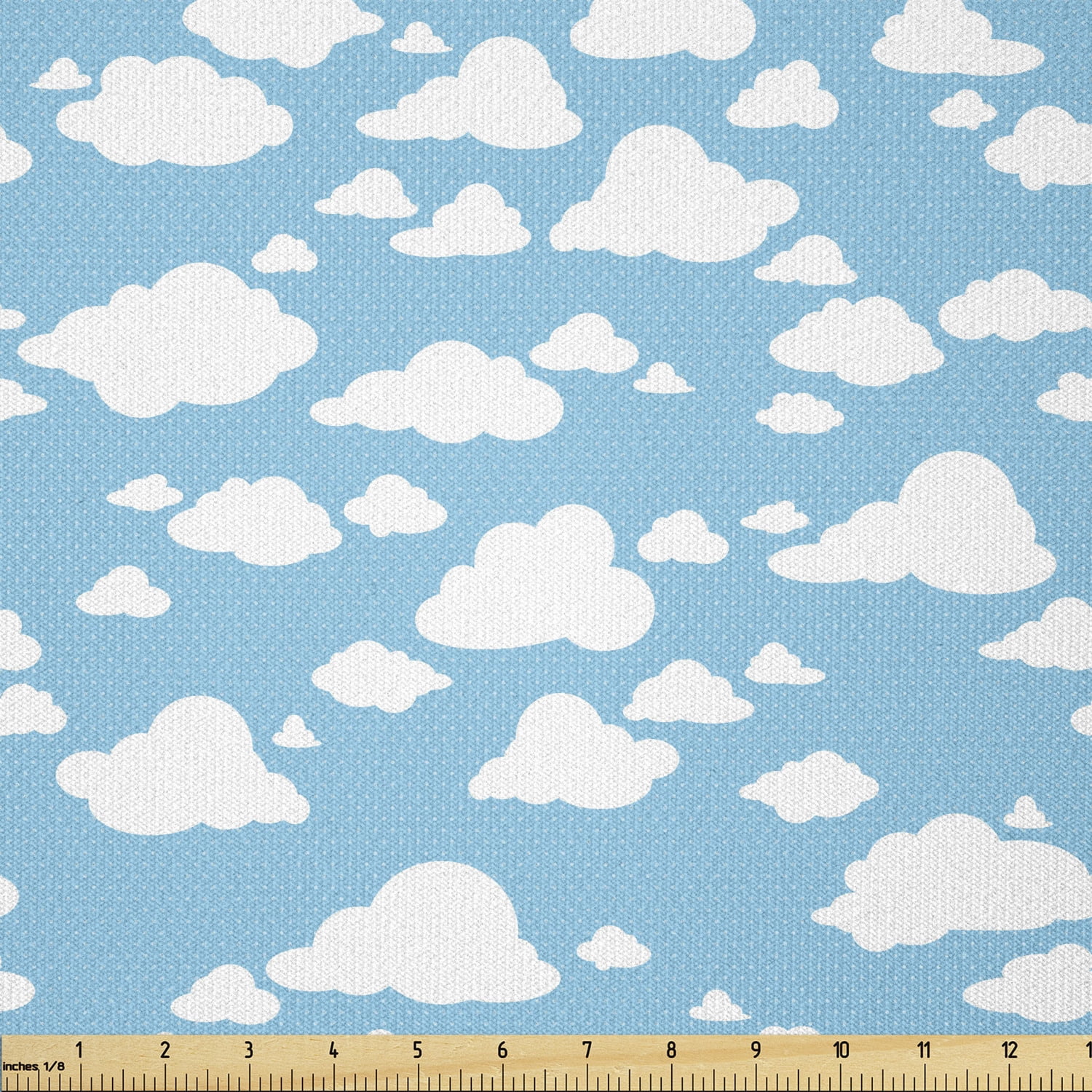 Blue Fabric by The Yard, Clear Summer Sky Pattern with Clouds Dotted ...
