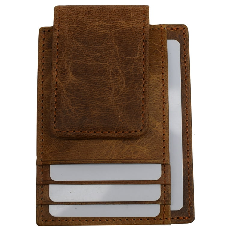 CAZORO Mens Leather Money Clip Magnet Front Pocket Wallet Slim ID