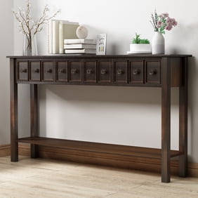 Extra Long Console Table with 4 Storage Drawers and Bottom Shelf ...