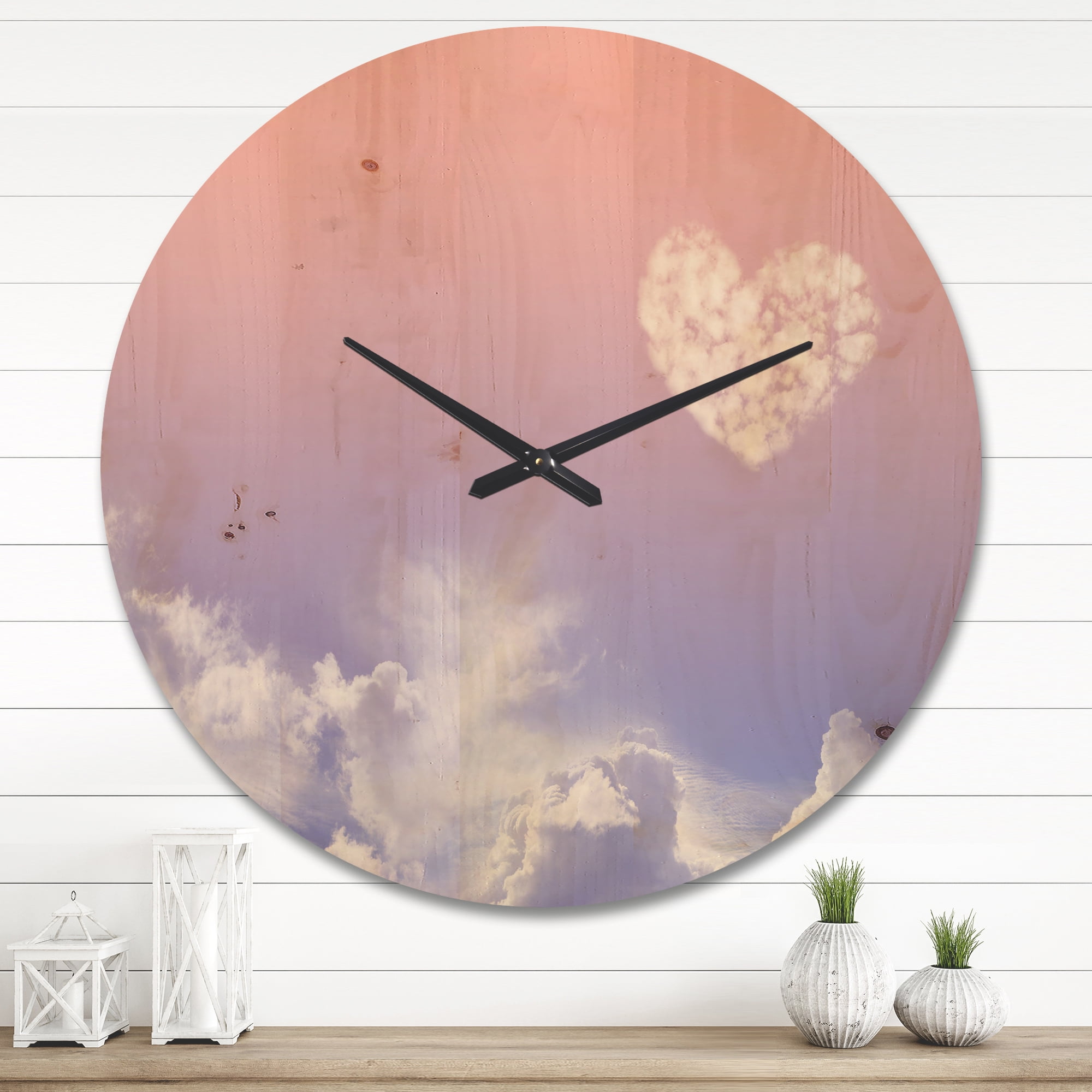 Designart 'Love is in the Air Cloud Heart' Modern Wood Wall Clock