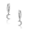 thumbnail image 2 of Humble Chic Huggie Hoop Earrings - Pave Charm Dangle Cuff Mini Drops, Silver-Tone Moon, 2 of 8