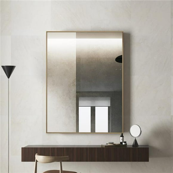 Decor Wonderland B0061LK60G 24 x 32 in. Vanta Rectangular Gold Metal Framed Wall Mirror with Dual Mounting Brackets
