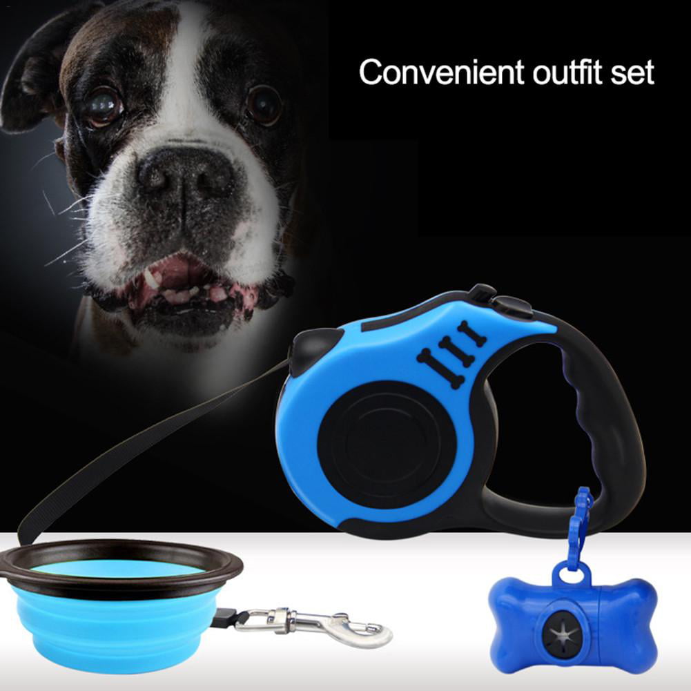ANIWHISPER Retractable Dog Leash Poop Bag Holder 16ft Tangle Free Anti-bite Nylon Tape for Medium to Large Dogs Heavy Duty Pet Walking with Anti-Slip Handle One Button Lock & Release 