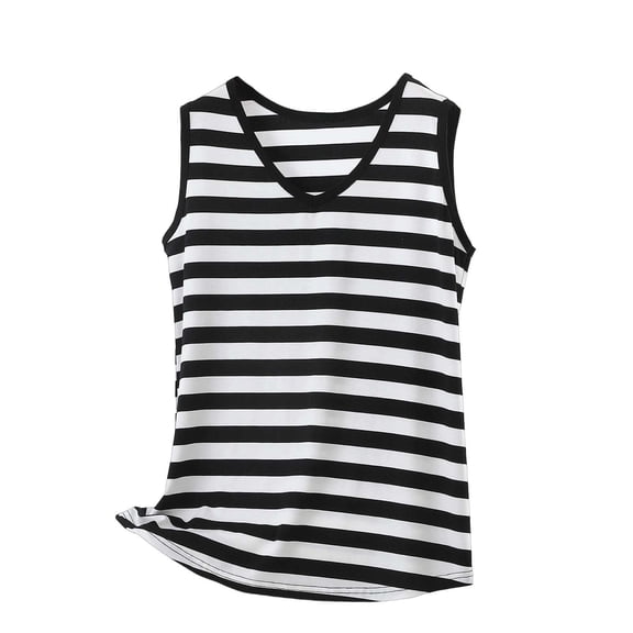 Bibifish Womens Tank Tops V Neck Wide Strap Black White Stripe Camisoles Loose Fit Summer Sleeveless Shirts