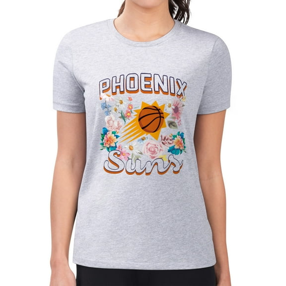 Women's G-III 4Her by Carl Banks Heather Gray Phoenix Suns Super-Slim Fit Lightweight Flowers Team Logo Graphic T-Shirt