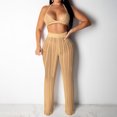 thumbnail image 3 of Whataatahia Traje De Punto Ahuecado para Mujer Cuello Halter Sujetador Triangular Pantalones Largos Conjunto De Malla Informal Elegante Y Picante para Festival De Música Vacaciones Marrón S, 3 of 5